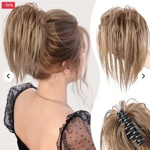 (2) Messy ponytail clip extends hair light brown